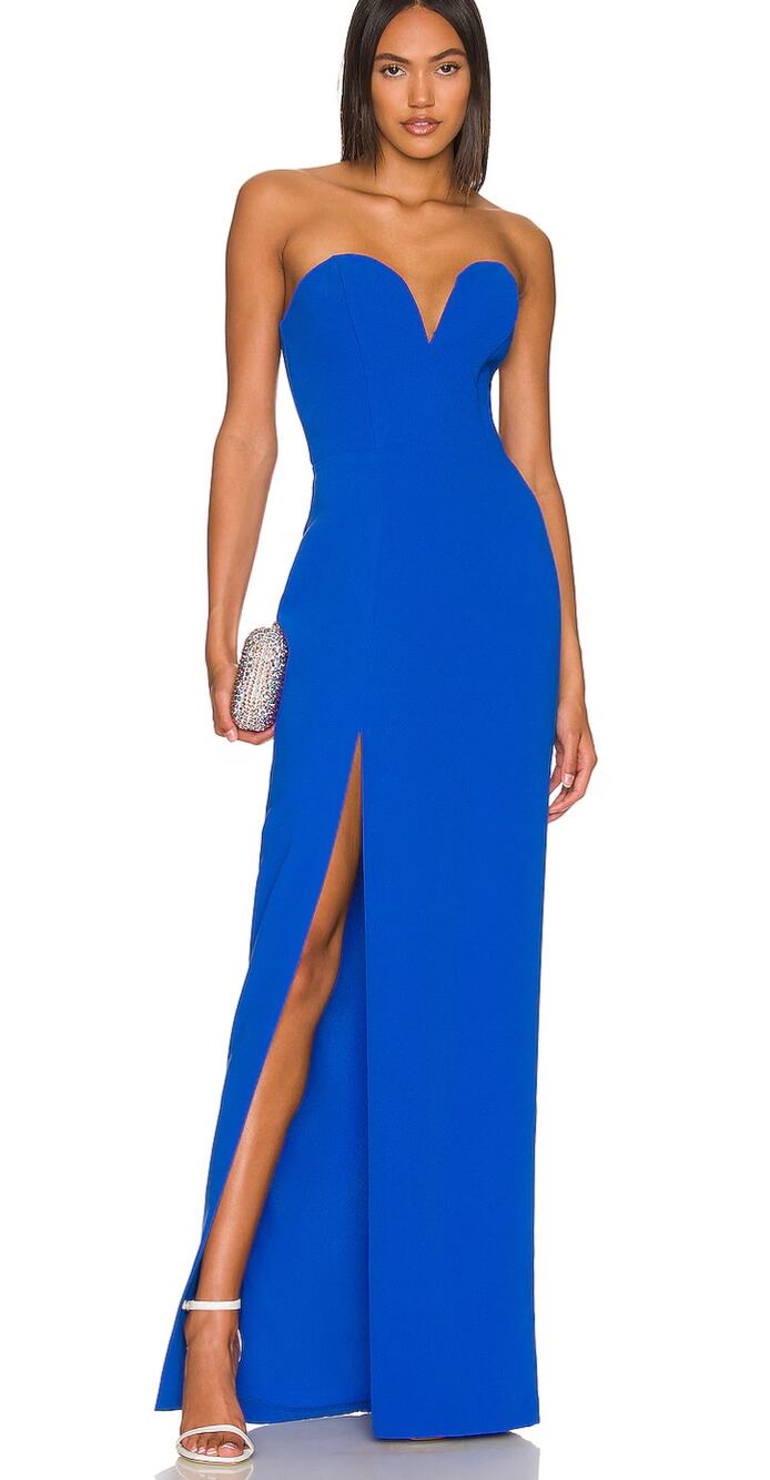Amanda Uprichard REVOLVE Cherri Gown Cobalt Blue Formal Strapless Wedding Guest